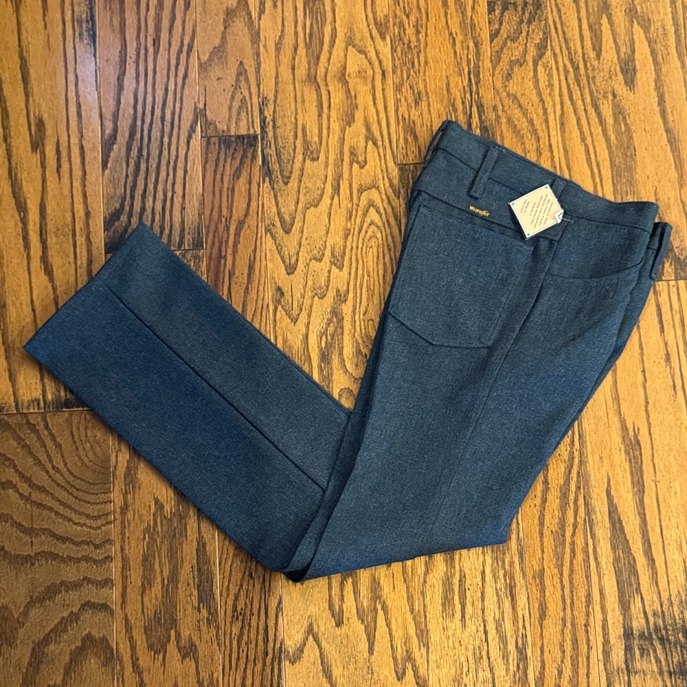 82hu Heather Blue wrangler Wrancher polyester jeans size 29x32